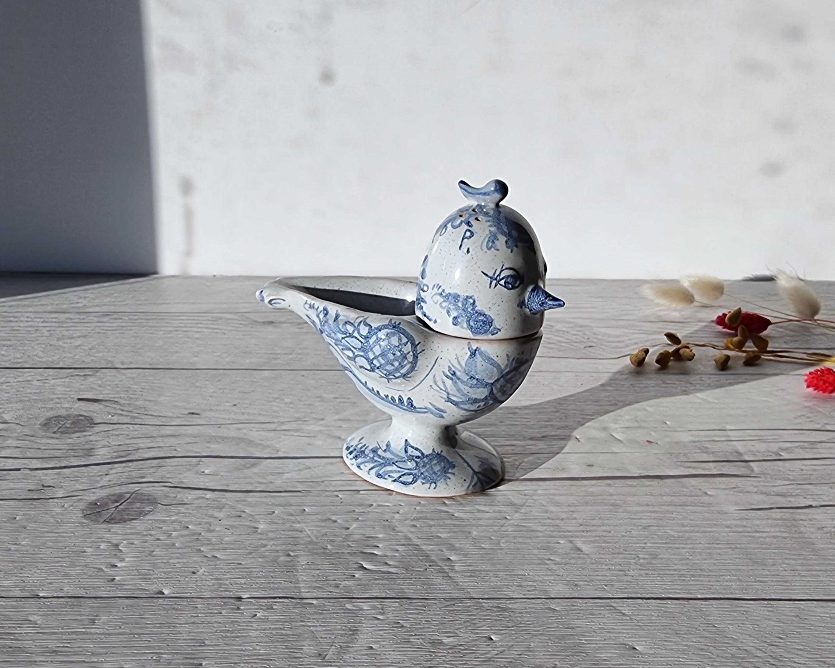 Ceramic Bjorn Wiinblad, 1956 Blue and White Songbird Condiment Cruet, Signed, V. Early For Sale