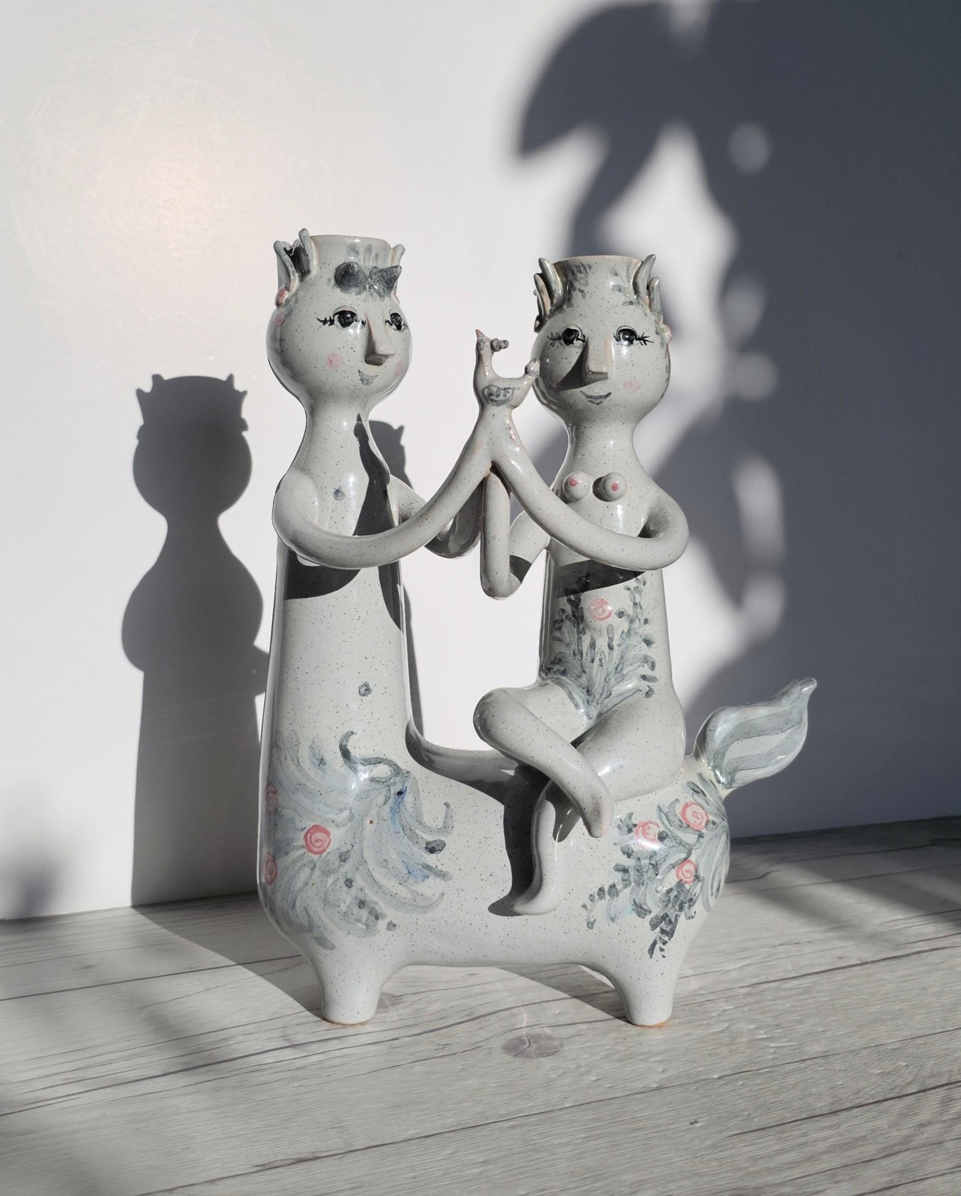 Romantico Bjorn Wiinblad, 1959 Centauro e Driade, scultura portacandele, firmato in vendita