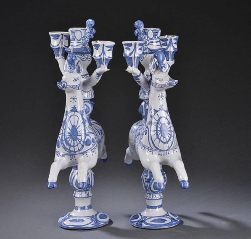 Scandinavian Modern Bjorn Wiinblad a Pair of Large Ceramic Figurines from the Blue House