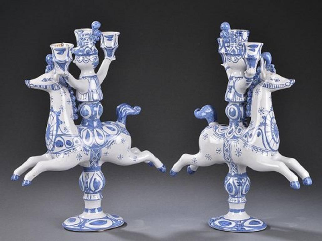 Danish Bjorn Wiinblad a Pair of Large Ceramic Figurines from the Blue House