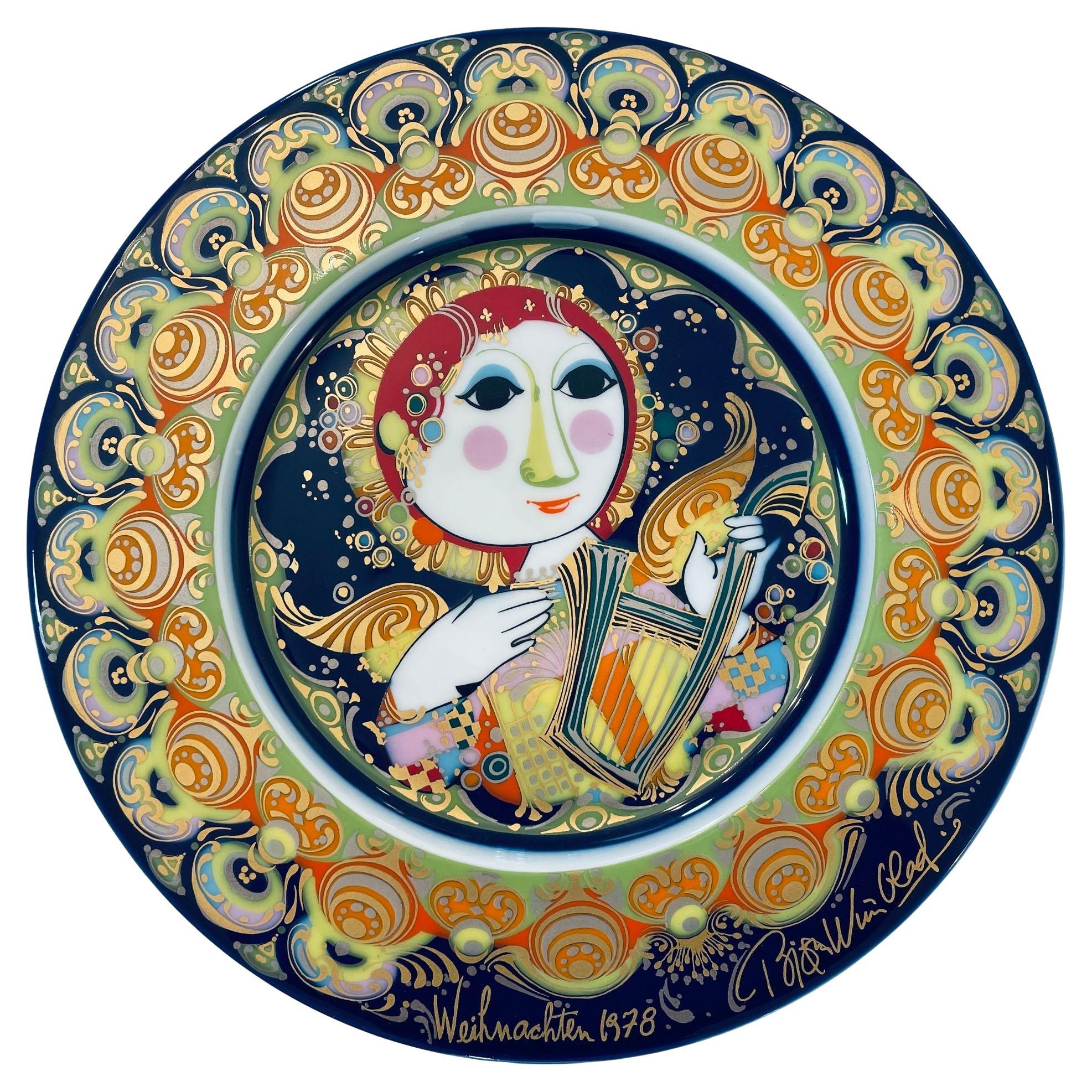 Bjorn Wiinblad Christmas Plate Angel with Harp 1978 Collectible Limited Ed 11 in For Sale