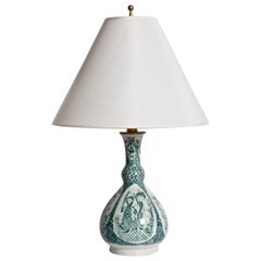 Bjorn Wiinblad for Nymolle Denmark Green & White "Girl on Horse" Bedside Lamp