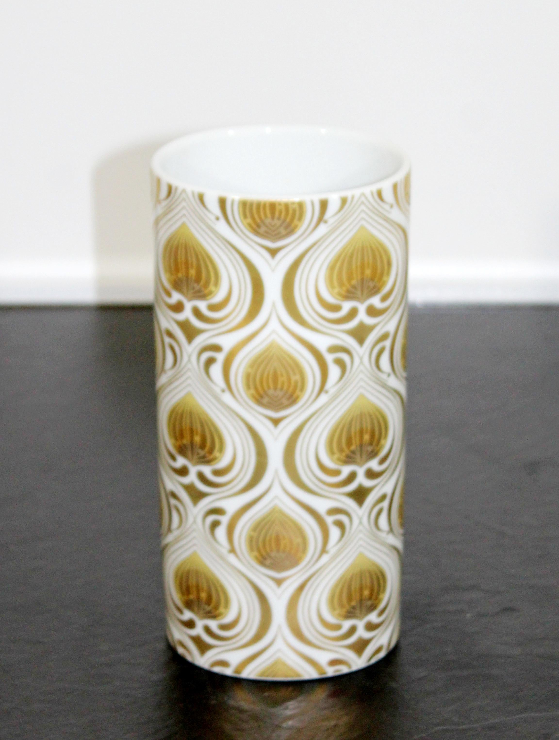Mid-Century Modern Bjorn Wiinblad for Rosenthal Gold Leaf White Porcelain Vase Vessel, Germany
