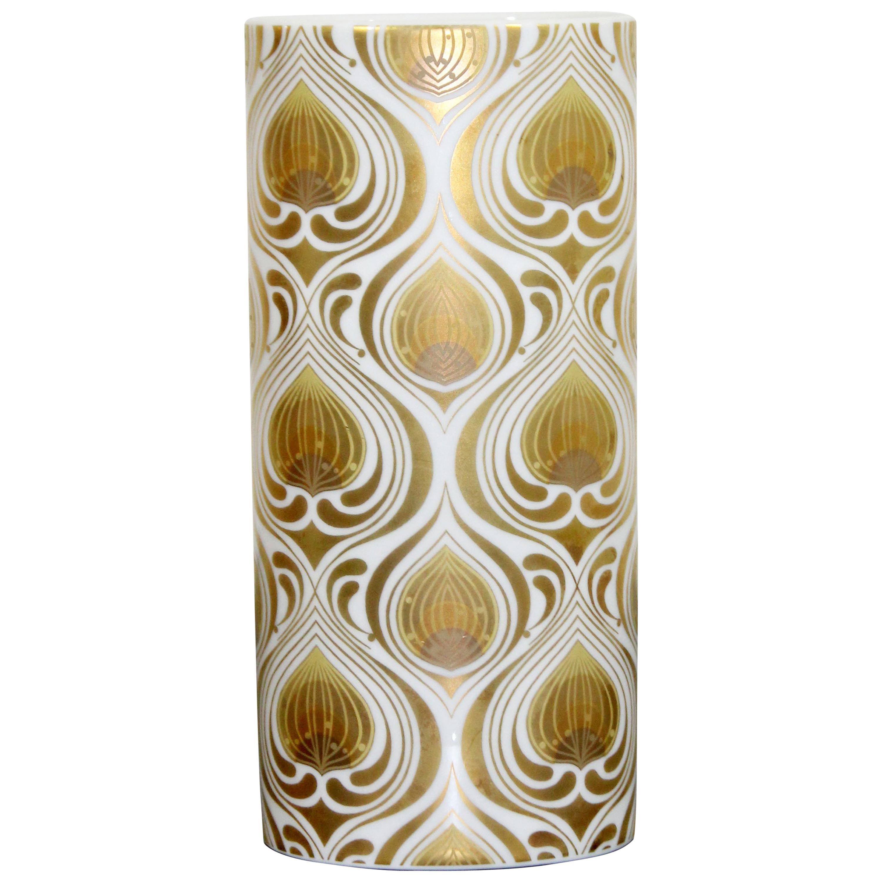 Bjorn Wiinblad for Rosenthal Gold Leaf White Porcelain Vase Vessel, Germany