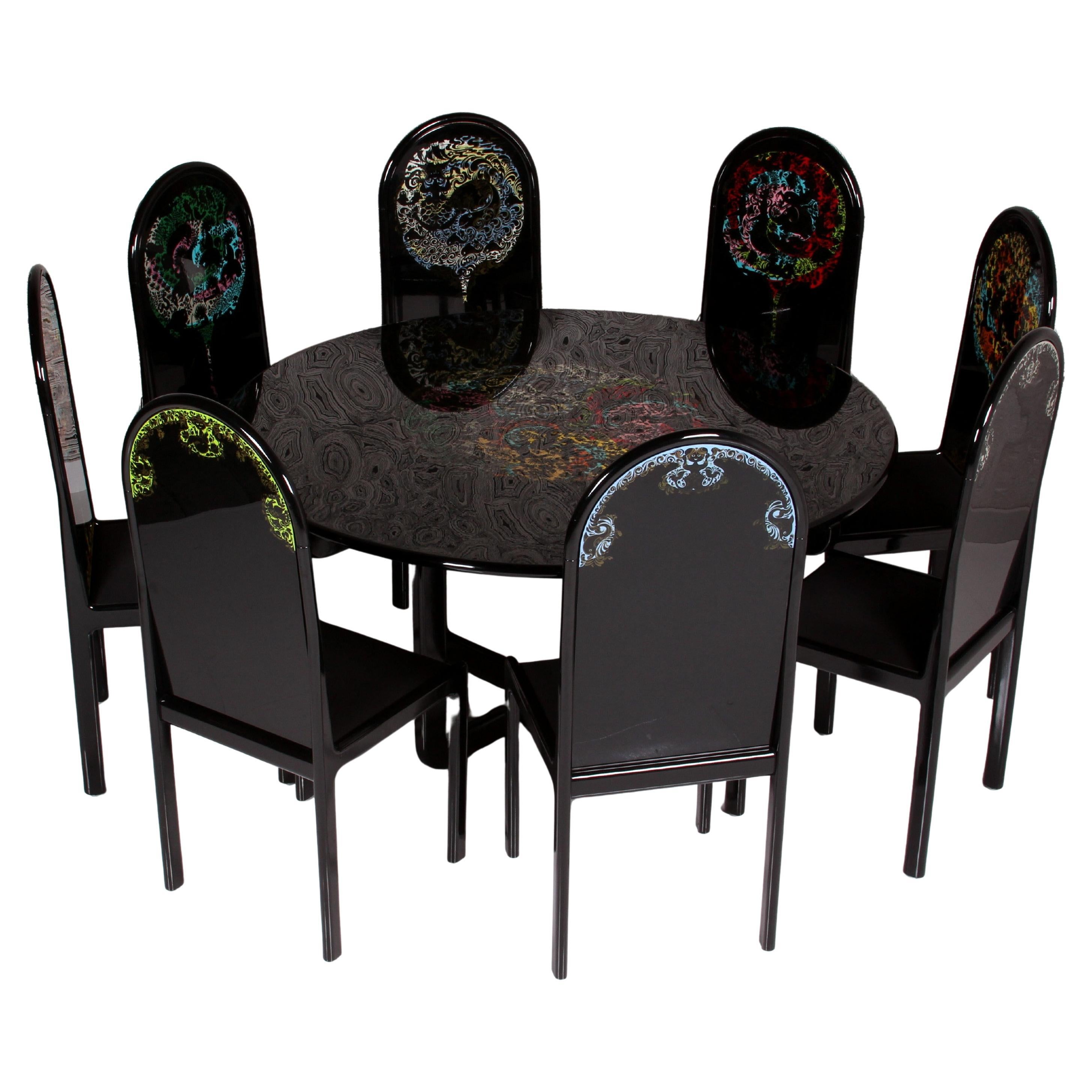 Bois Björn Wiinblad for Rosenthal limited art series set de salle à manger table et 8 chaises en vente