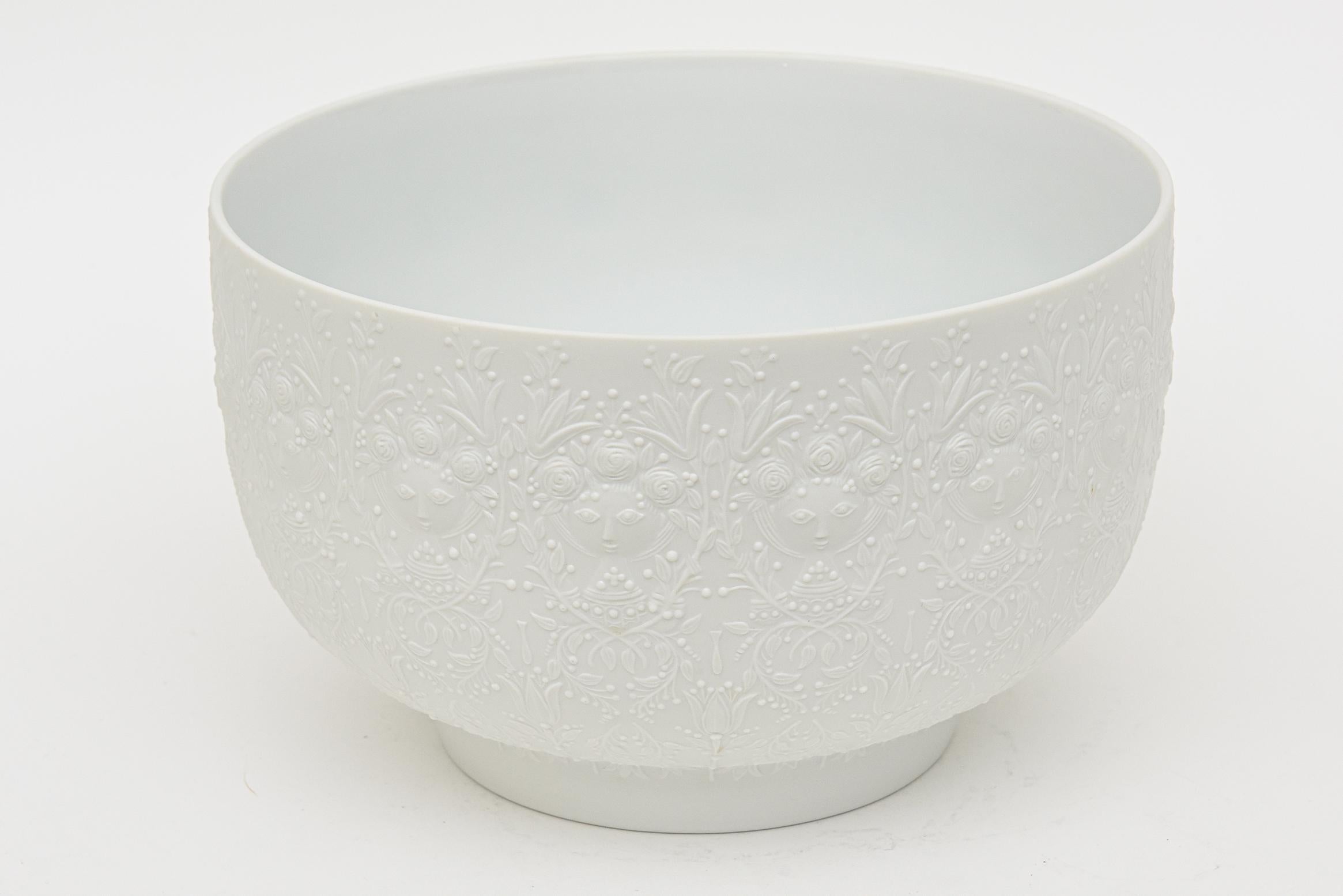 German Bjorn Wiinblad For Rosenthal Mat White Bisque Porcelain Monumental Face Bowl For Sale
