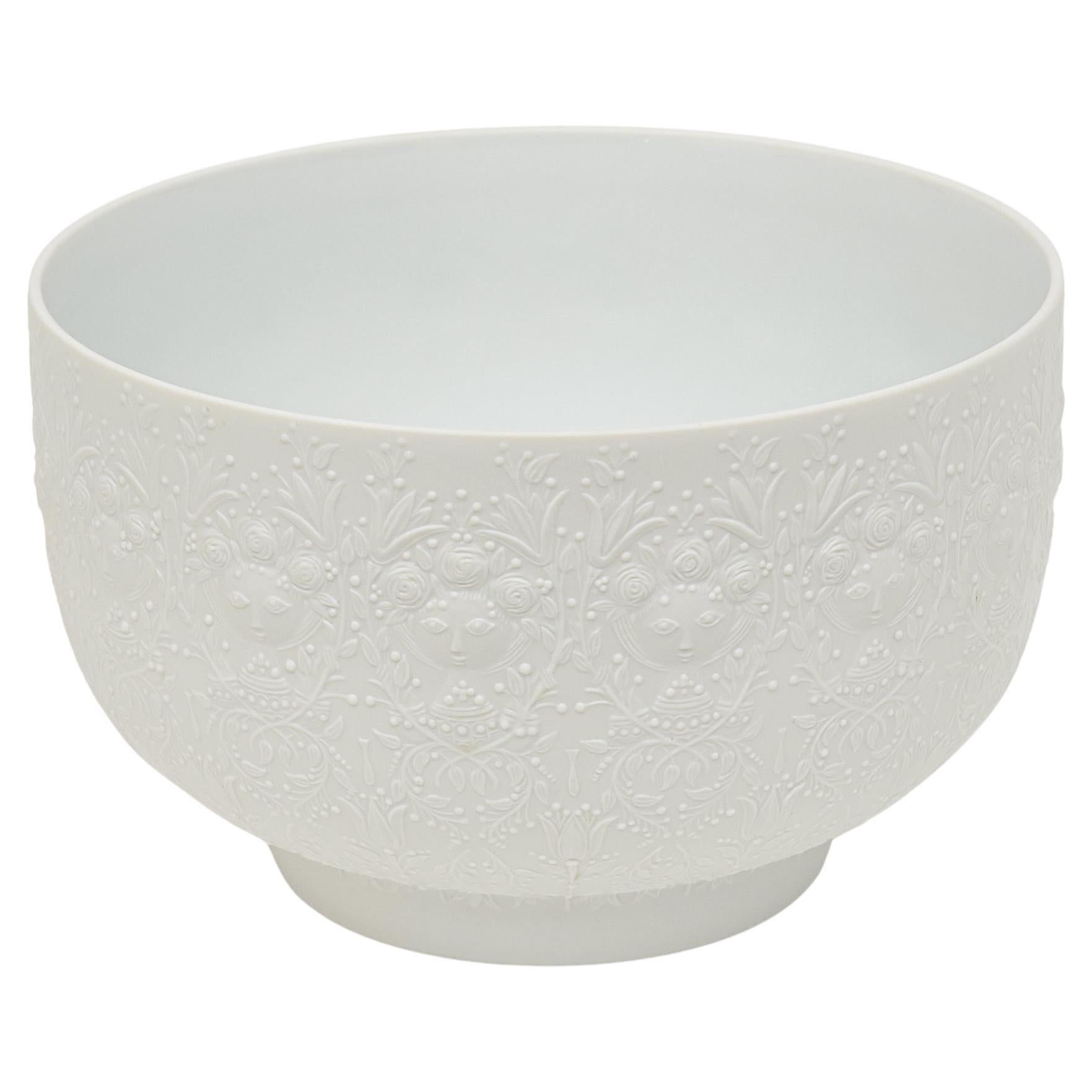 Bol monumental en porcelaine biscuit blanc à motif visage Bjorn Wiinblad pour Rosenthal Mat