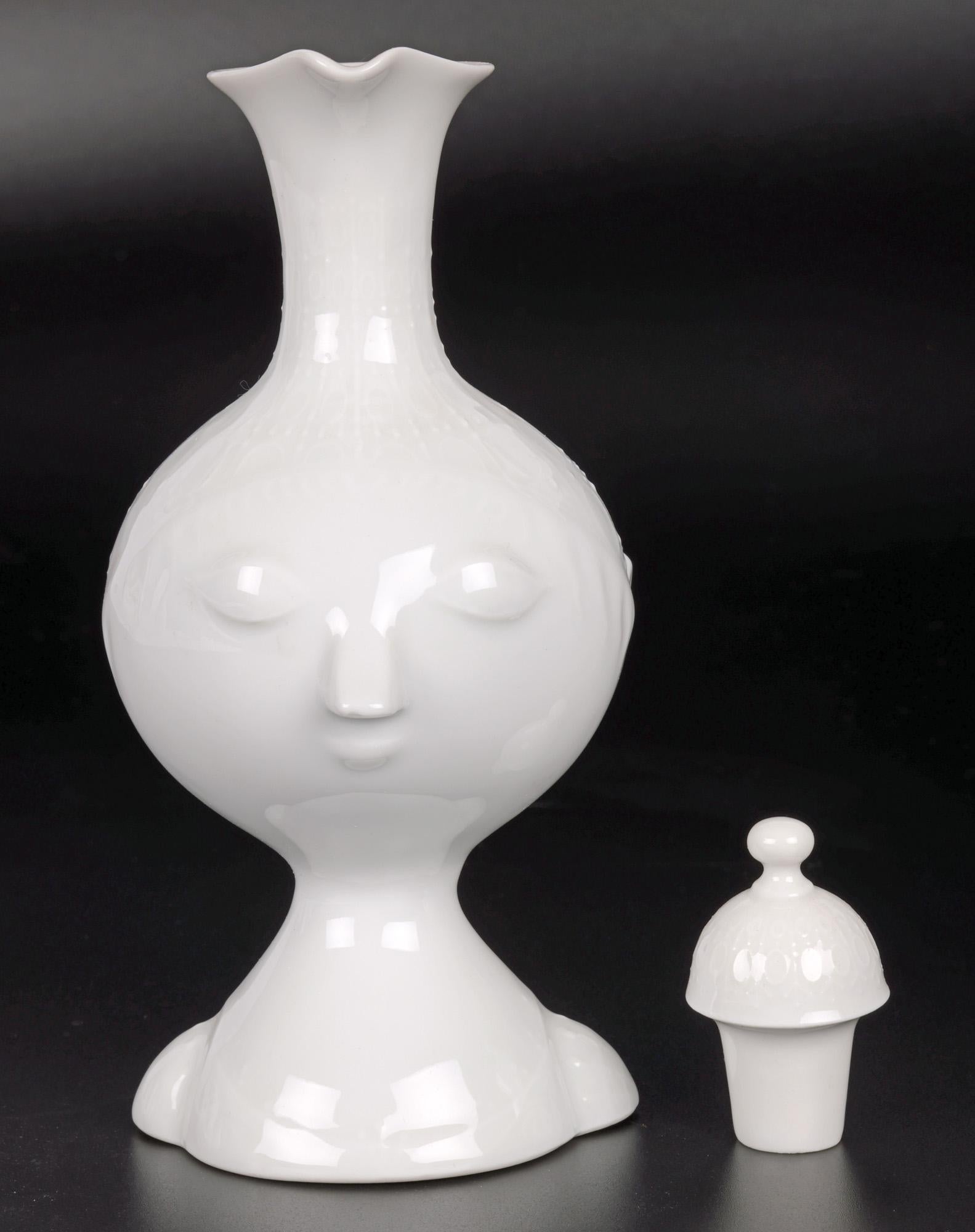 20th Century Bjorn Wiinblad for Rosenthal Midcentury Porcelain Face Lidded Jug For Sale
