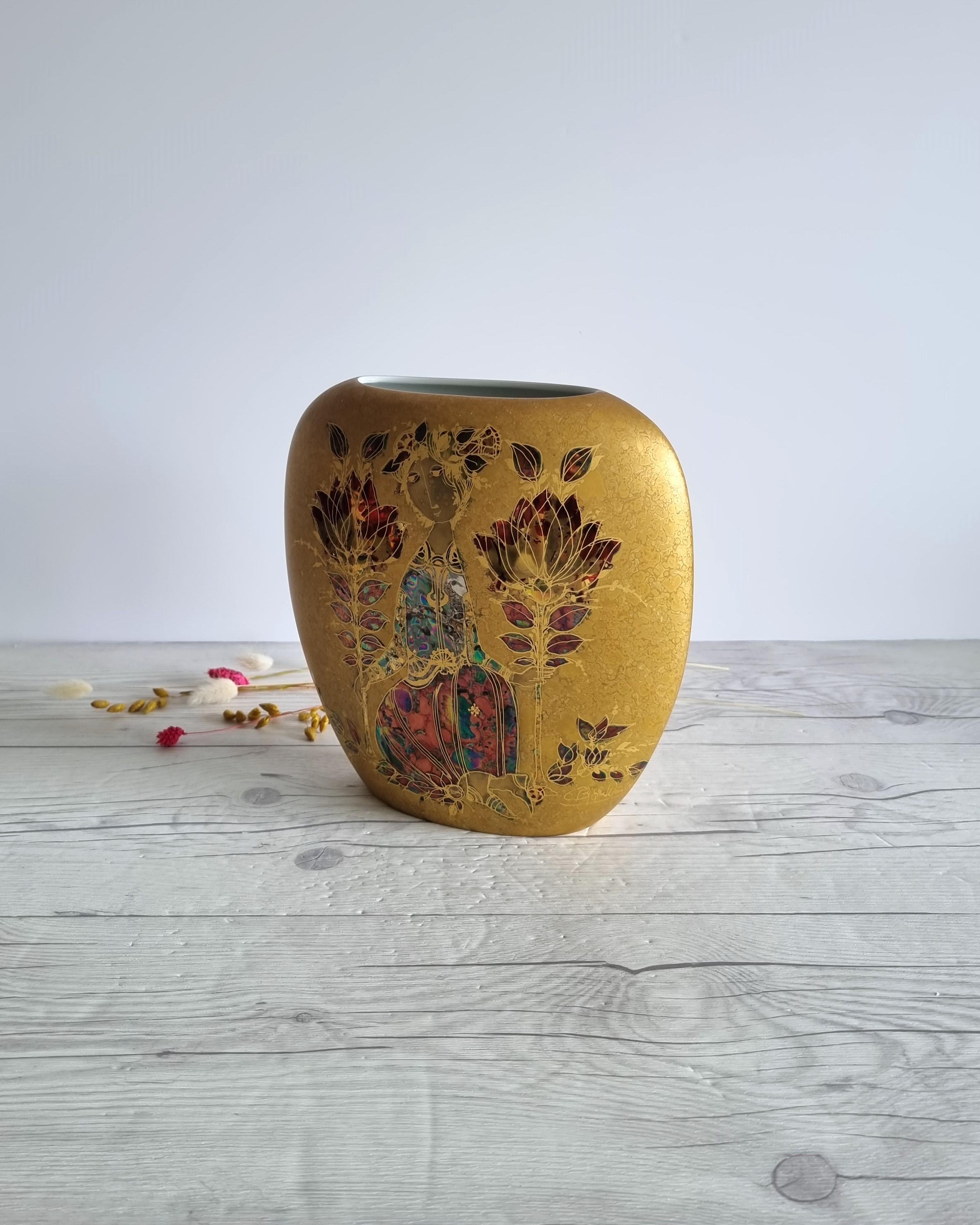 Mid-Century Modern Bjorn Wiinblad for Rosenthal, Samuramat Series, Porcelain Goldfire Glaze Pillow