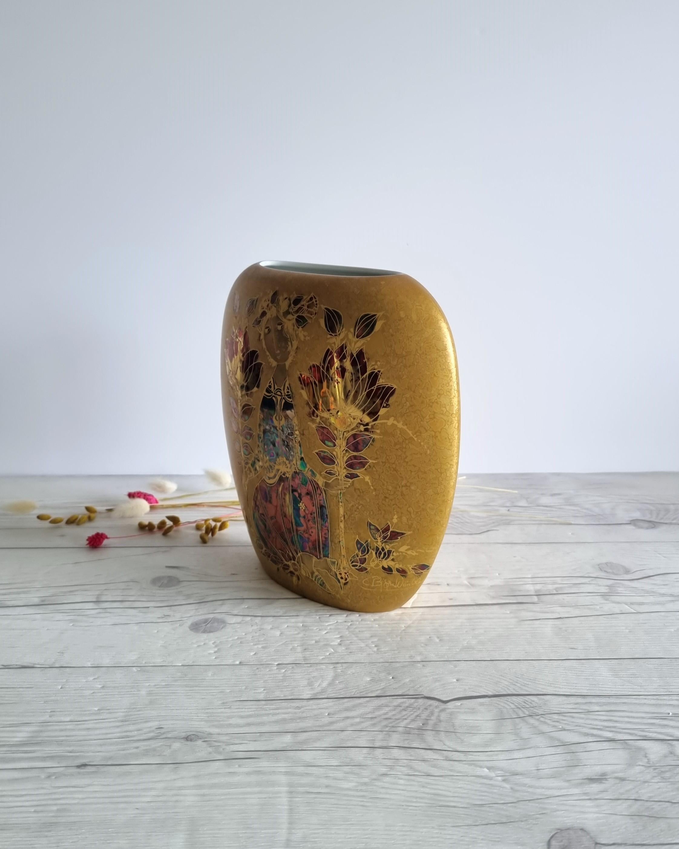 German Bjorn Wiinblad for Rosenthal, Samuramat Series, Porcelain Goldfire Glaze Pillow