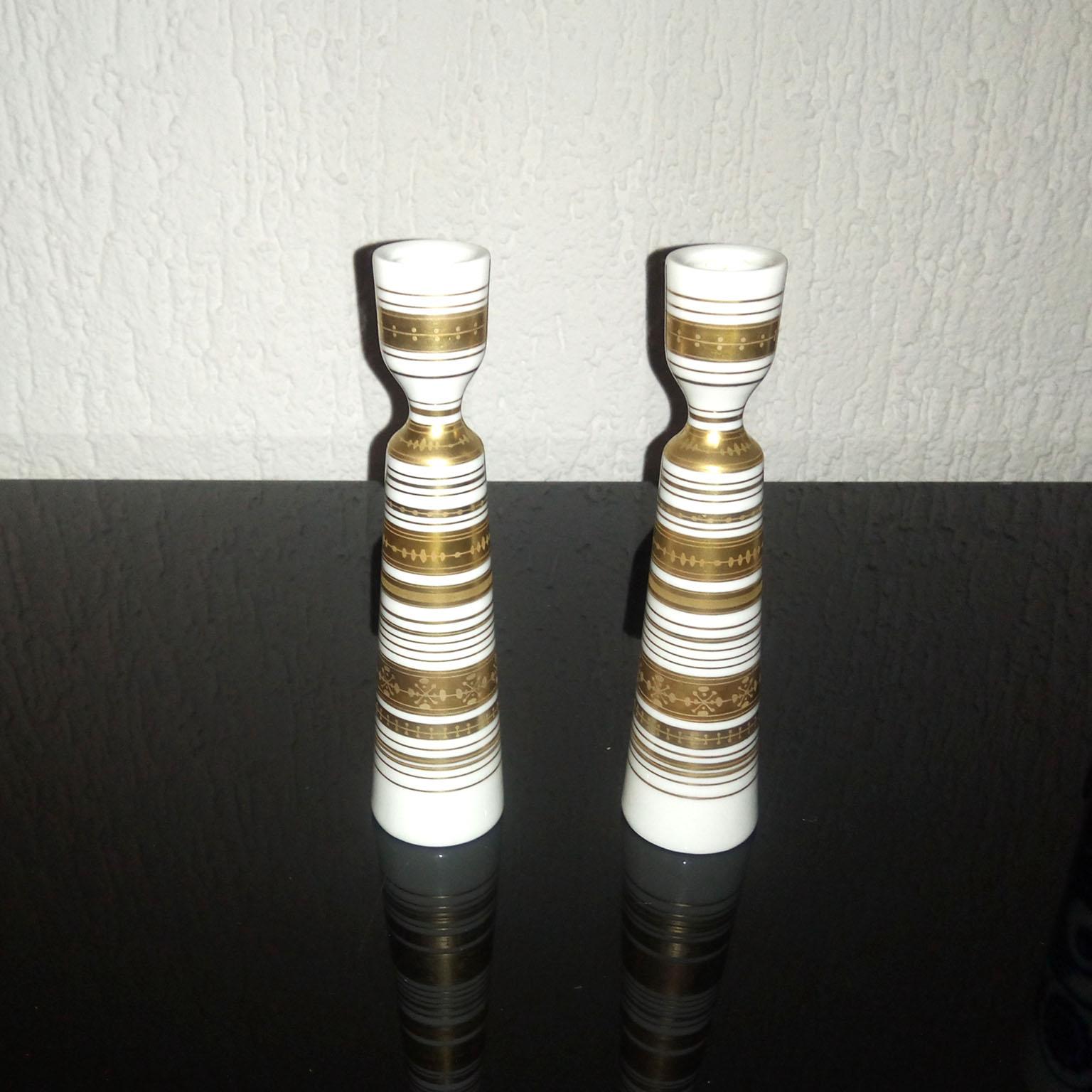 Bjorn Wiinblad for Rosenthal Studio Line, Pair of Porcelain Candlesticks In Excellent Condition In Bochum, NRW