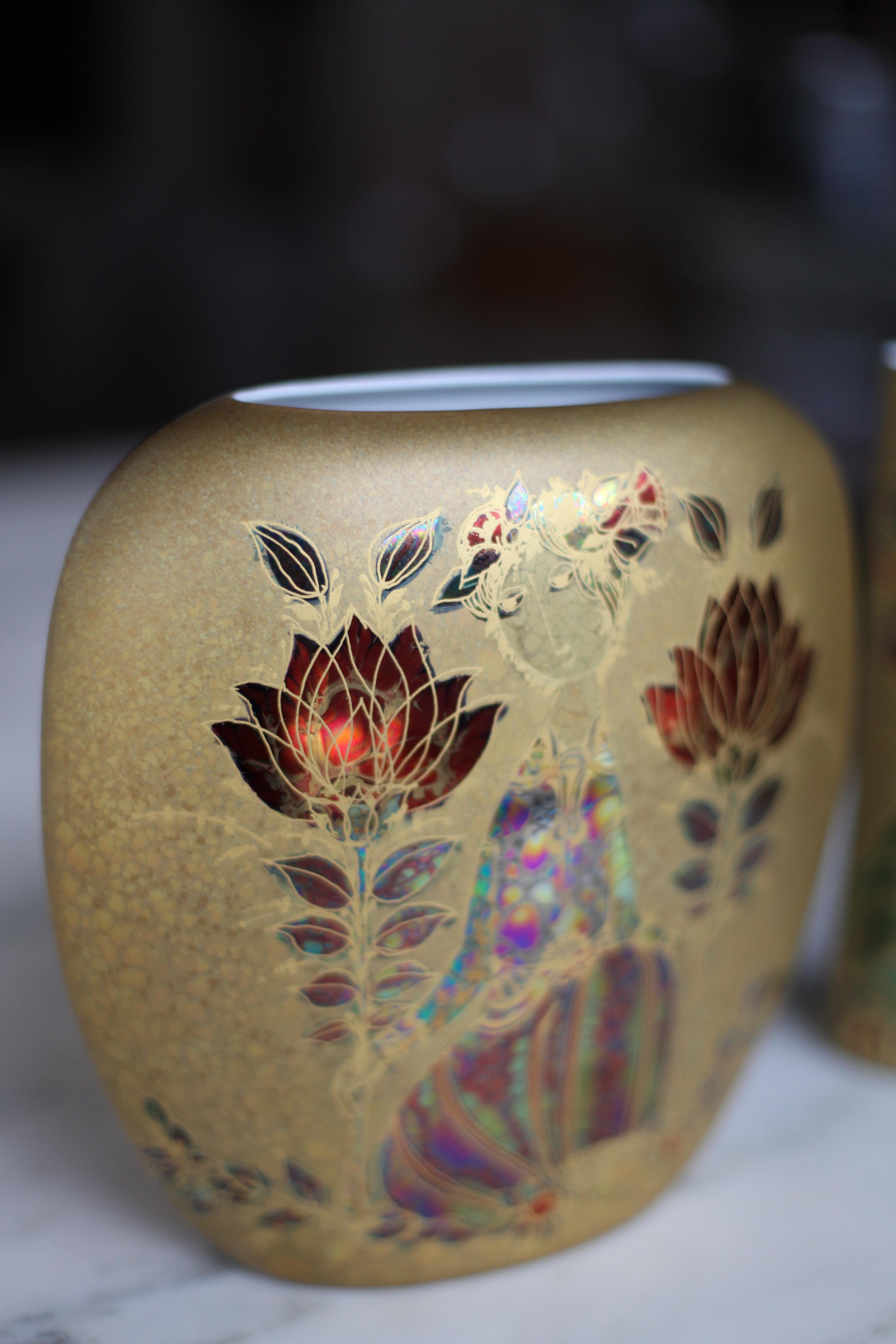 Vetro artistico Vaso d'oro Bjorn Wiinblad in vendita