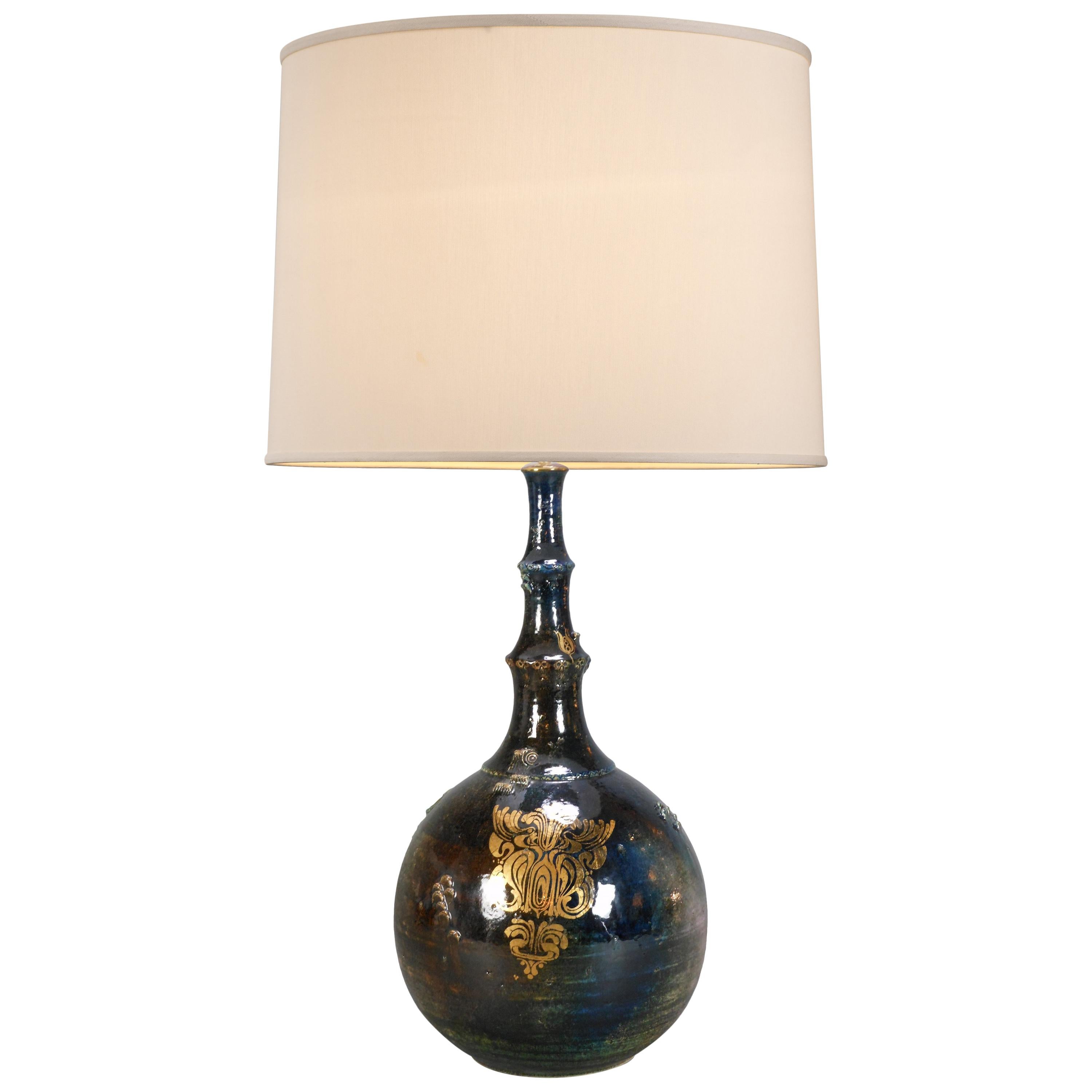 Bjorn Wiinblad, Large Danish Complex Glazed Ceramic Lamp, Signed For Sale