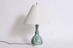 Bjorn Wiinblad for Nymolle Denmark Green & White "Girl on Horse" Bedside Lamp