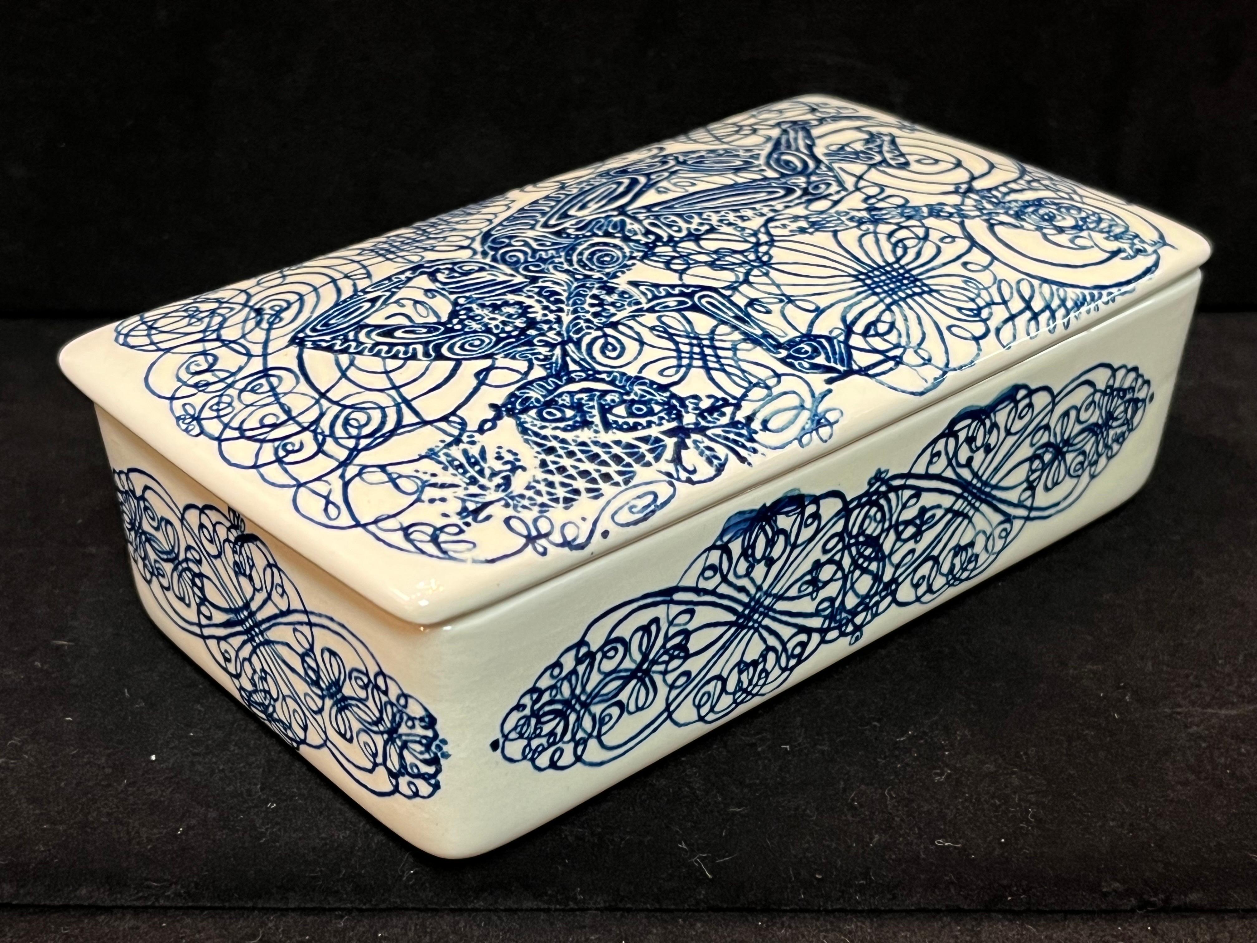 Danish Bjorn Wiinblad Pen and Ink Transfer Ceramic Lidded Box Nymolle Denmark