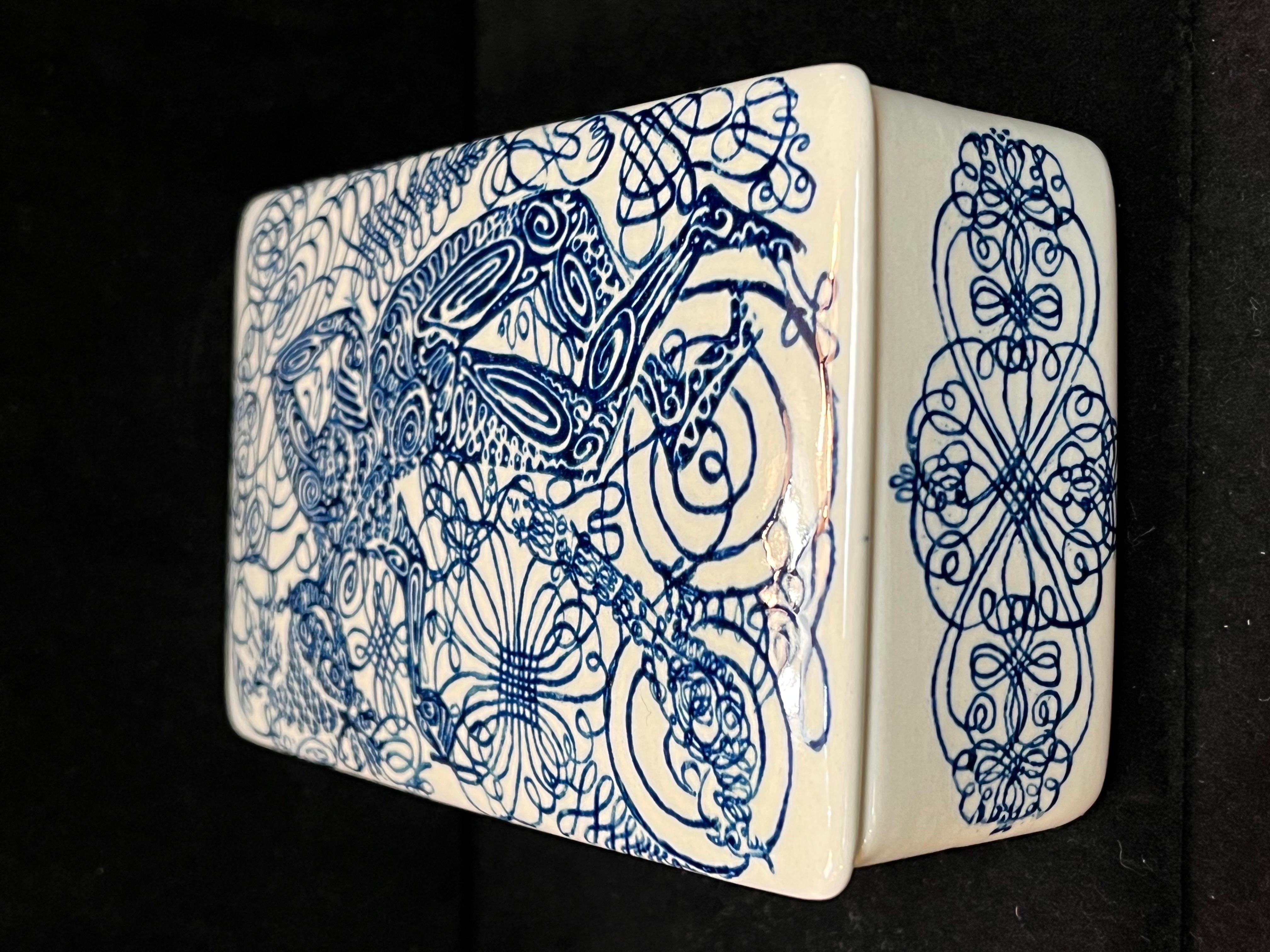 Bjorn Wiinblad Pen and Ink Transfer Ceramic Lidded Box Nymolle Denmark 1