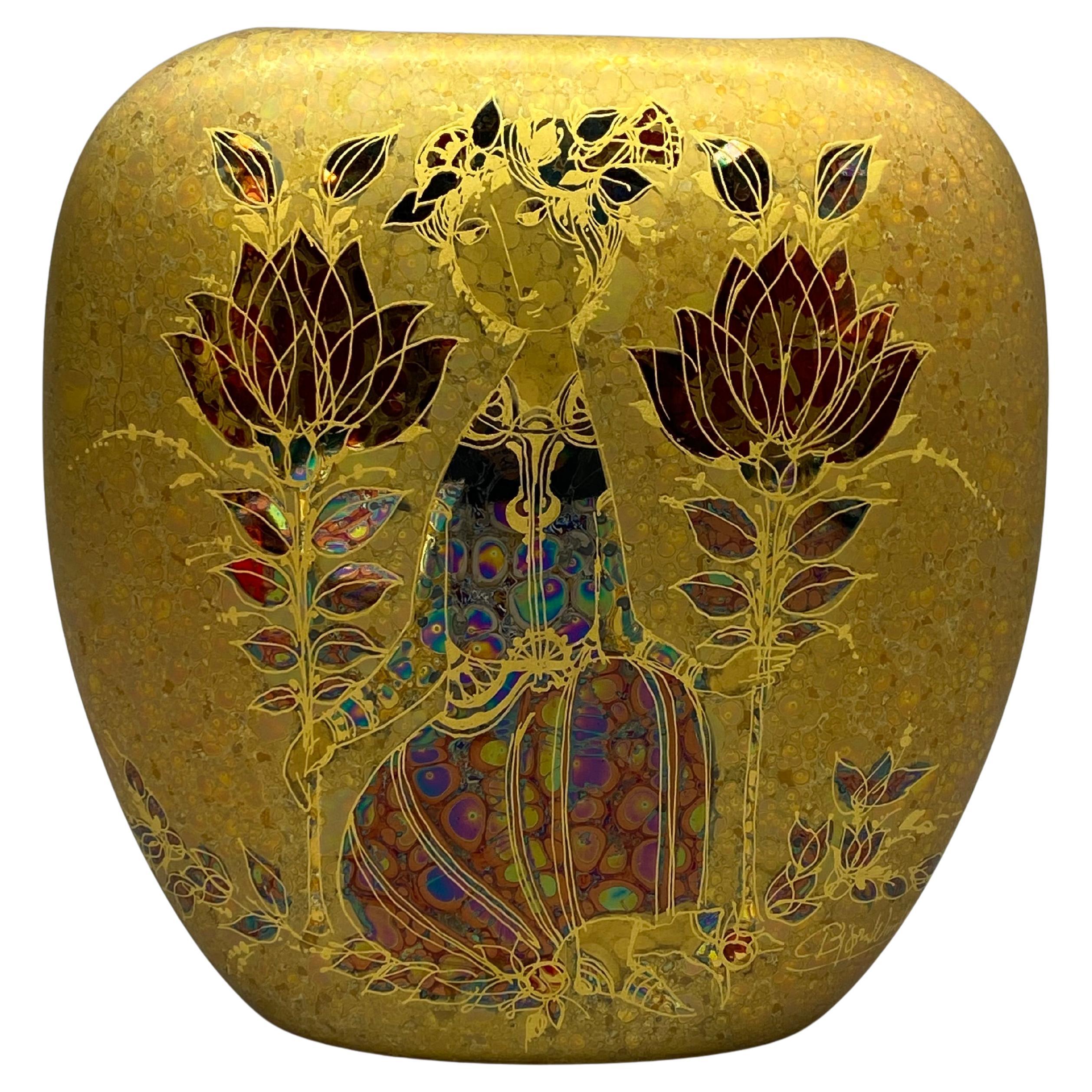 Bjorn Wiinblad Rosenthal Porcelain Gold Glaze Shammuramat Series Pillow Vase in vendita