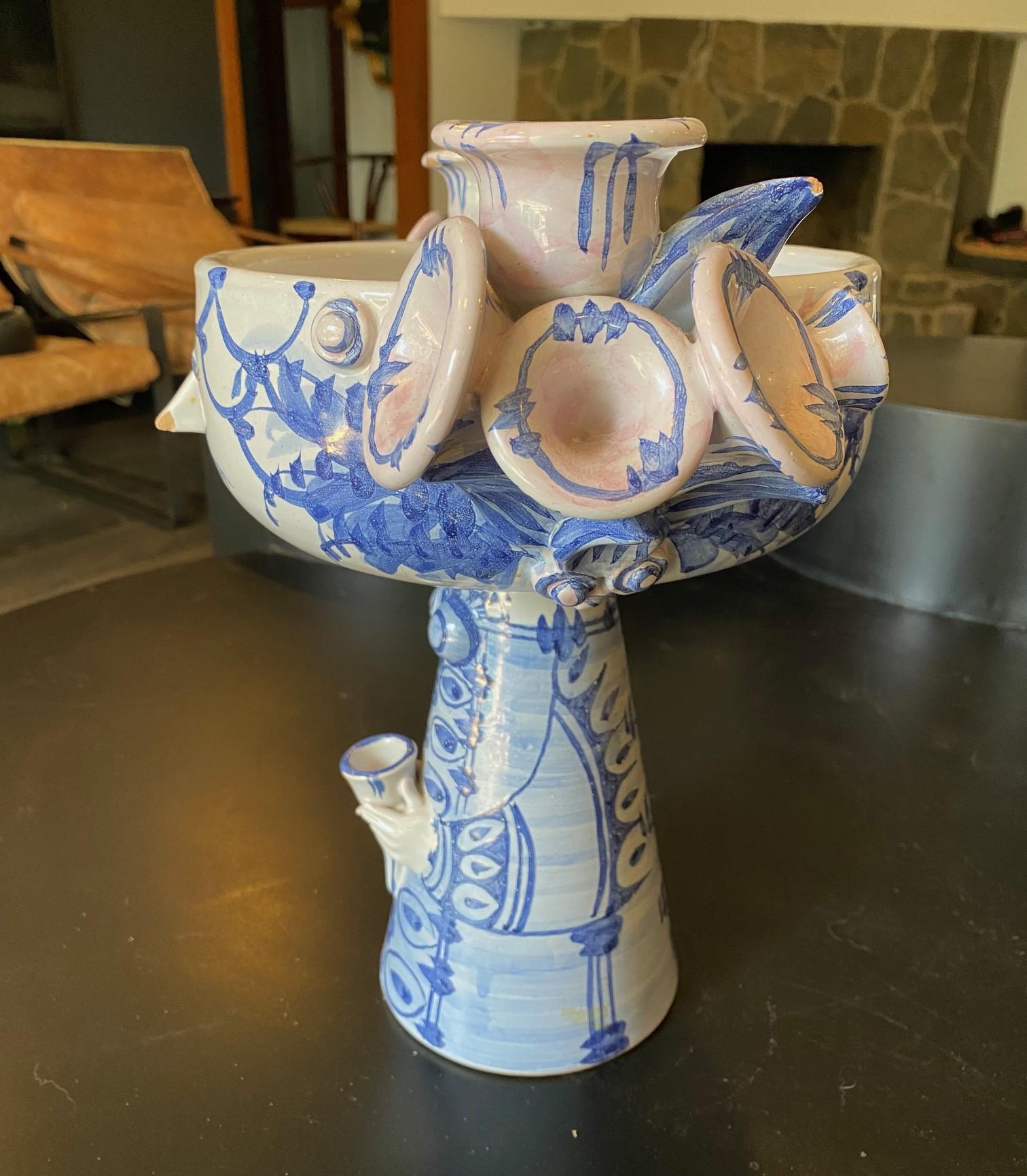 Bjorn Wiinblad Firmado Dinamarca Danesa Cerámica Candelabro Jarrón Escultura Eva V-14 Al fuego en venta