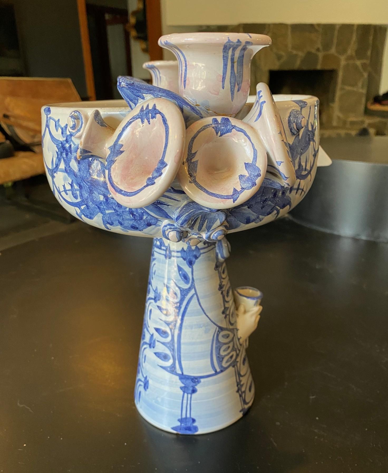 Bjorn Wiinblad Firmado Dinamarca Danesa Cerámica Candelabro Jarrón Escultura Eva V-14 en venta 1
