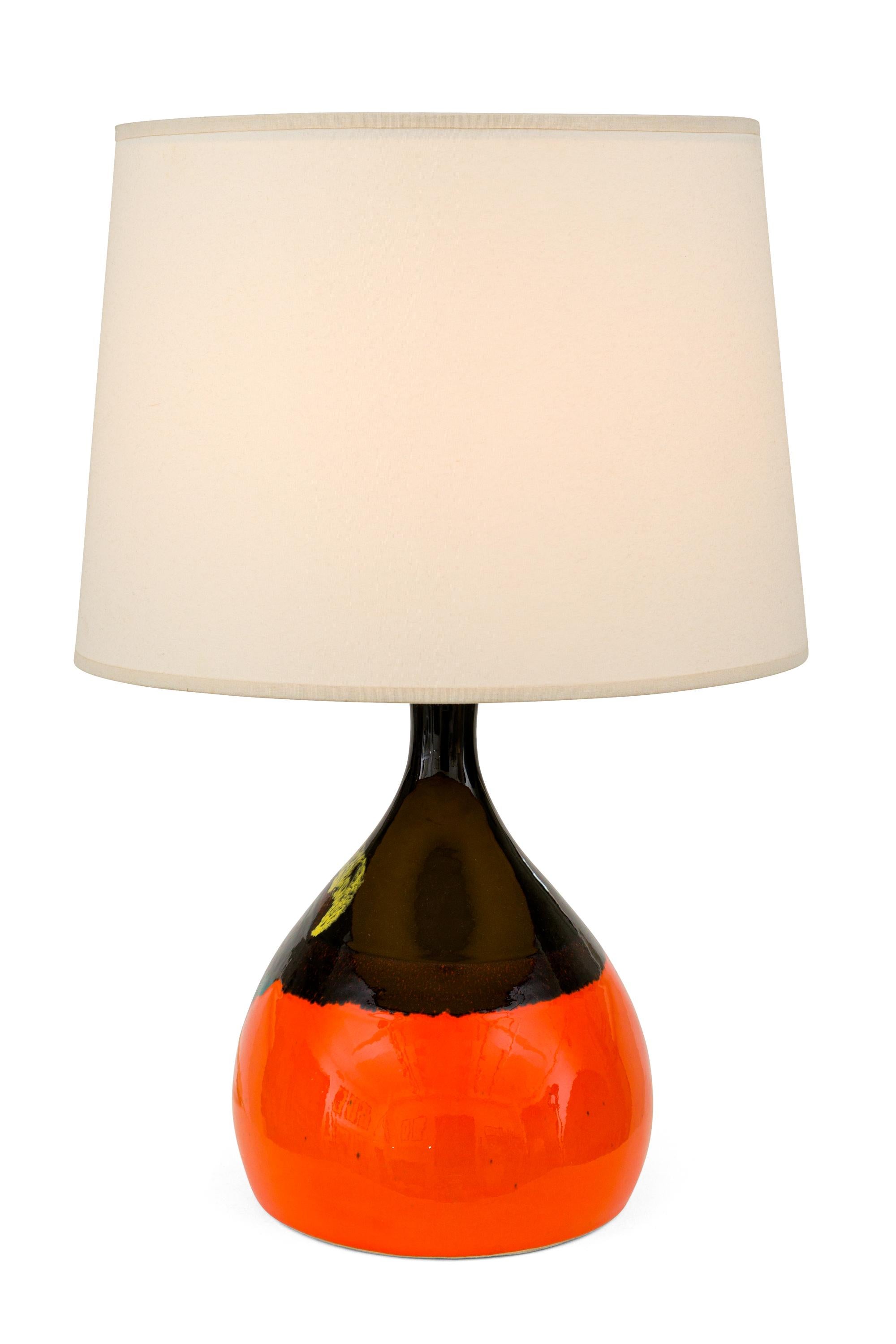 Scandinavian Modern Bjorn Wiinblad Signed Orange Ceramic Table Lamps for Rosenthal, Denmark 1960s