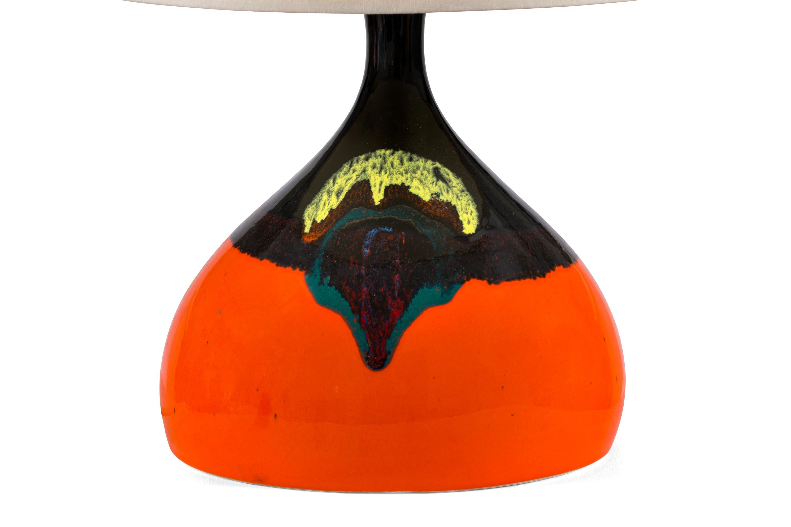 Danish Bjorn Wiinblad Signed Orange Ceramic Table Lamps for Rosenthal, Denmark 1960s