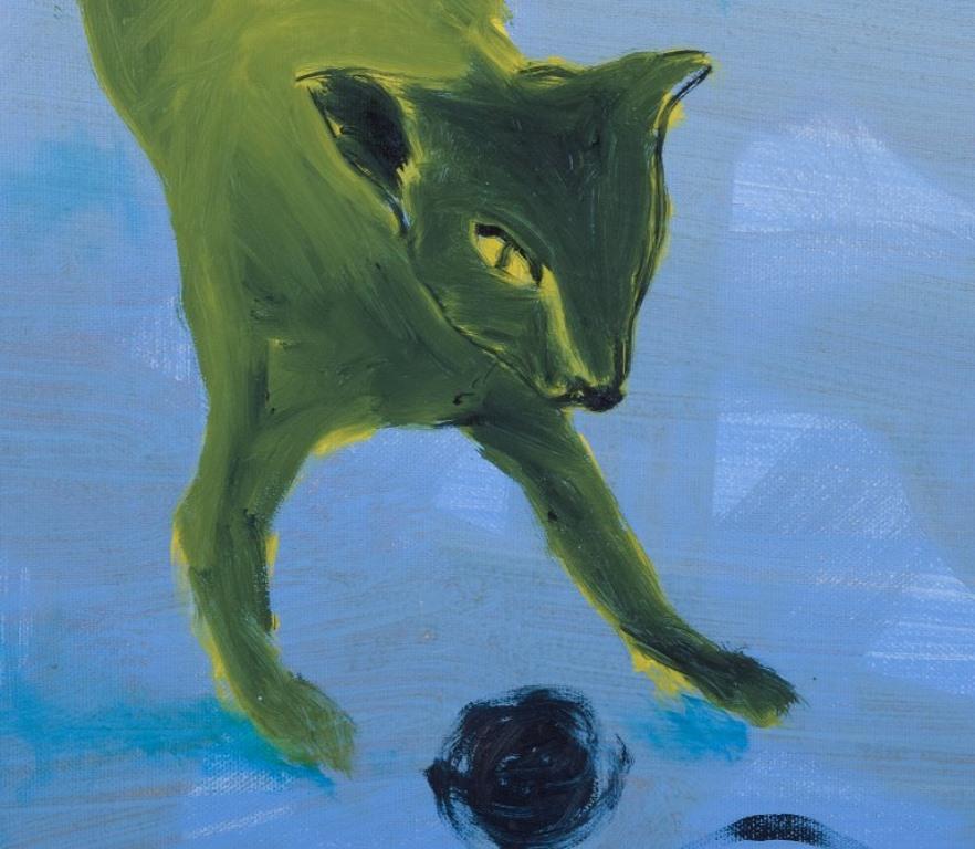 XXIe siècle et contemporain Bjørn Eriksen, artiste danois contemporain. Huile sur toile. Chats en train de jouer en vente
