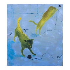 Bjørn Eriksen, contemporary Danish artist. Oil on canvas. Cats playing