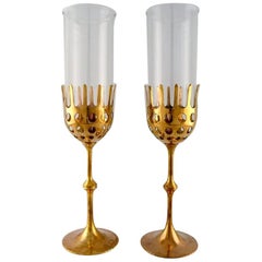 Bjørn Wiinblad Two "Hurricane" Candleholders in Brass, 1970s