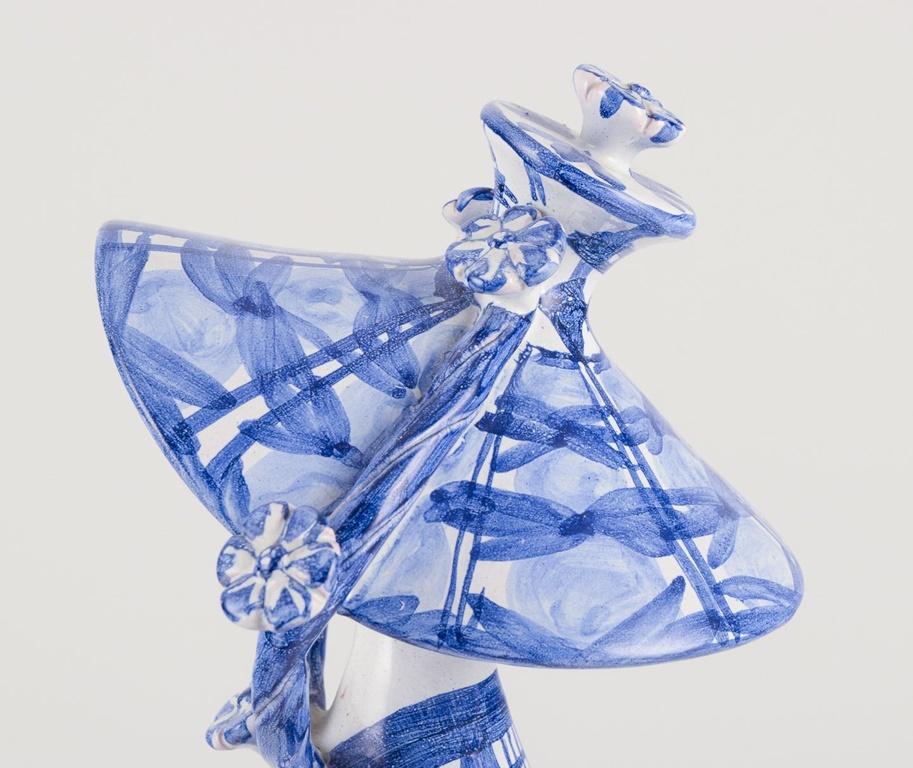 Danish Bjørn Wiinblad. “Autumn” figure in blue glazed earthenware. Dated 1968 For Sale