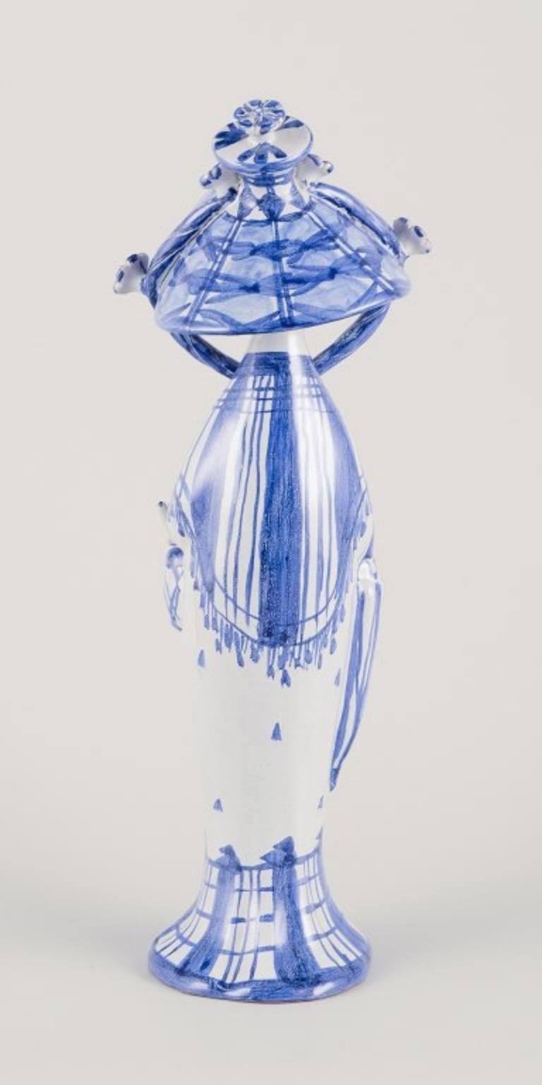 Glazed Bjørn Wiinblad. “Autumn” figure in blue glazed earthenware. Dated 1968 For Sale