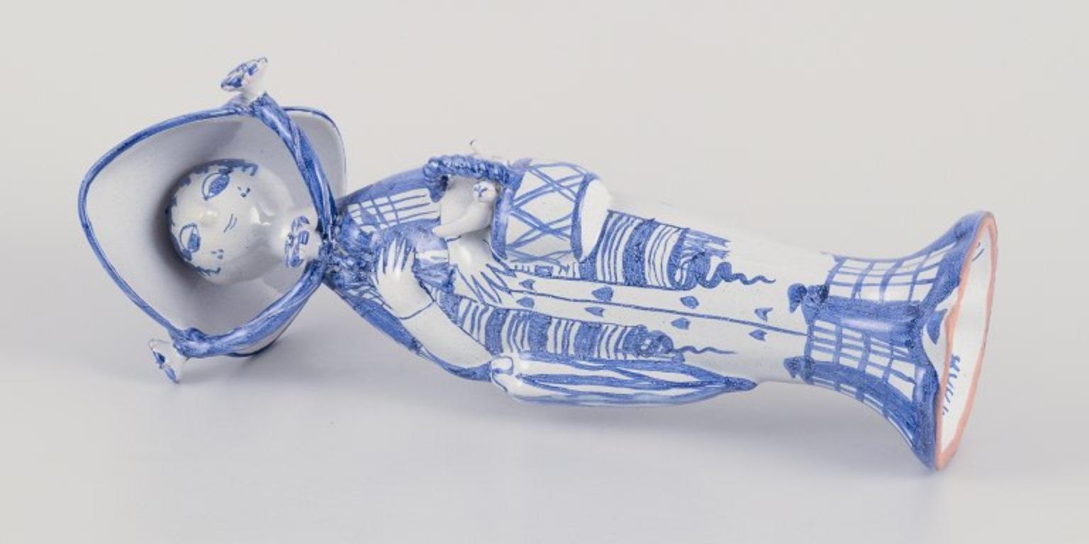 Bjørn Wiinblad. “Autumn” figure in blue glazed earthenware. Dated 1968 In Excellent Condition For Sale In Copenhagen, DK
