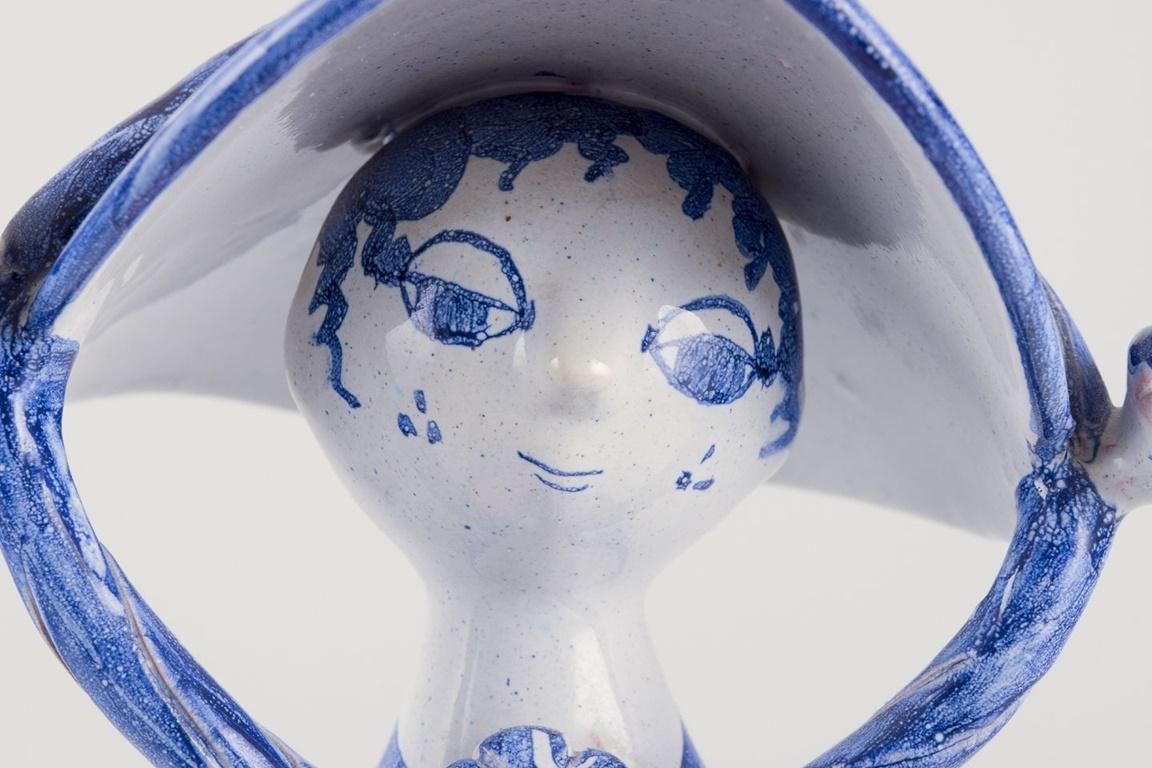 Ceramic Bjørn Wiinblad. “Autumn” figure in blue glazed earthenware. Dated 1968 For Sale
