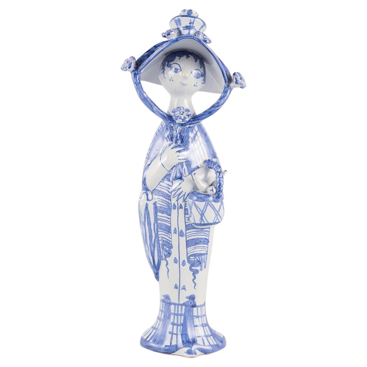 Bjørn Wiinblad. “Autumn” figure in blue glazed earthenware. Dated 1968 For Sale