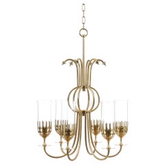 Bjørn Wiinblad, Brass Chandelier with Six Arm Candle Frame with Clear Glass