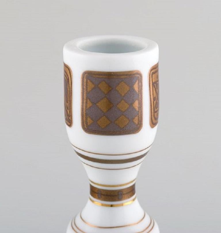 Danish Bjørn Wiinblad Candlestick Made of Porcelain, Decorated in Gold, 1980s For Sale