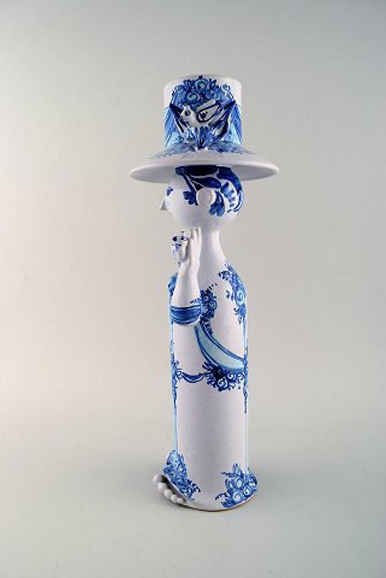 Scandinavian Modern Bjørn Wiinblad Ceramics, Blue Lady with Two Birds, Decoration Number M36