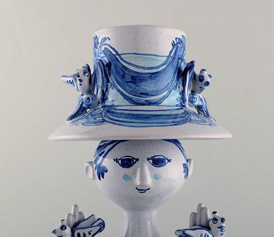 Danish Bjørn Wiinblad Ceramics, Blue Lady with Two Birds, Decoration Number M36