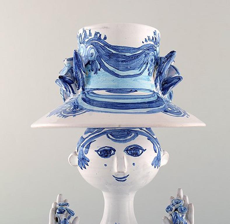 Bjørn Wiinblad Ceramics, Blue Lady with Two Birds, Decoration Number M36 In Excellent Condition In Copenhagen, DK