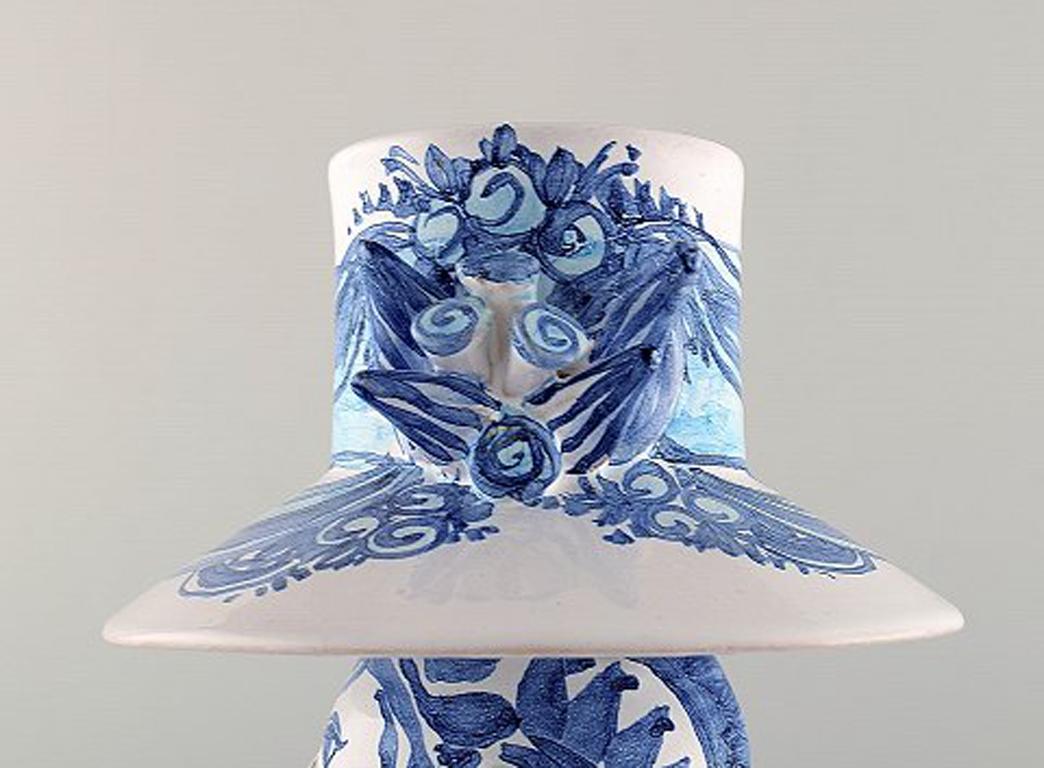 Bjørn Wiinblad Ceramics, Blue Lady with Two Birds, Decoration Number M36 2