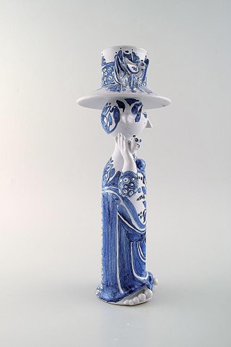 Scandinavian Modern Bjørn Wiinblad Ceramics, Blue Lady with Two Birds