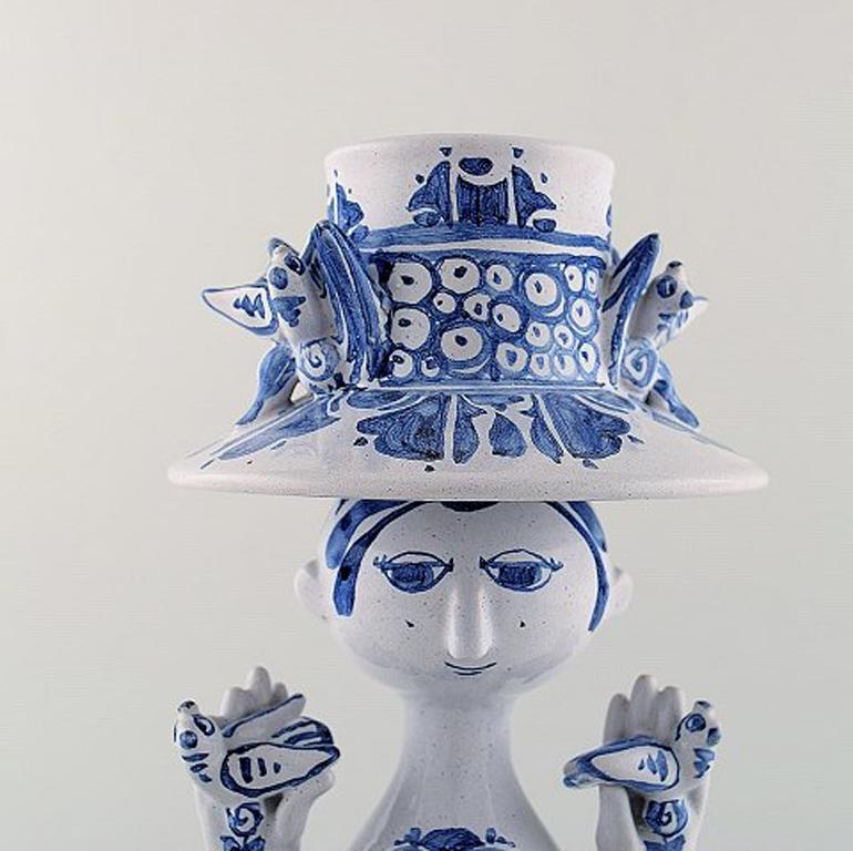 Danish Bjørn Wiinblad Ceramics, Blue Lady with Two Birds