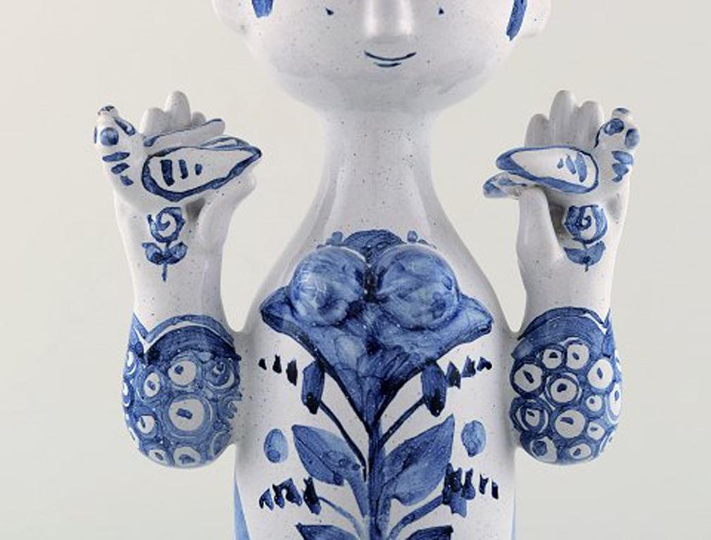 Bjørn Wiinblad Ceramics, Blue Lady with Two Birds In Excellent Condition In Copenhagen, DK