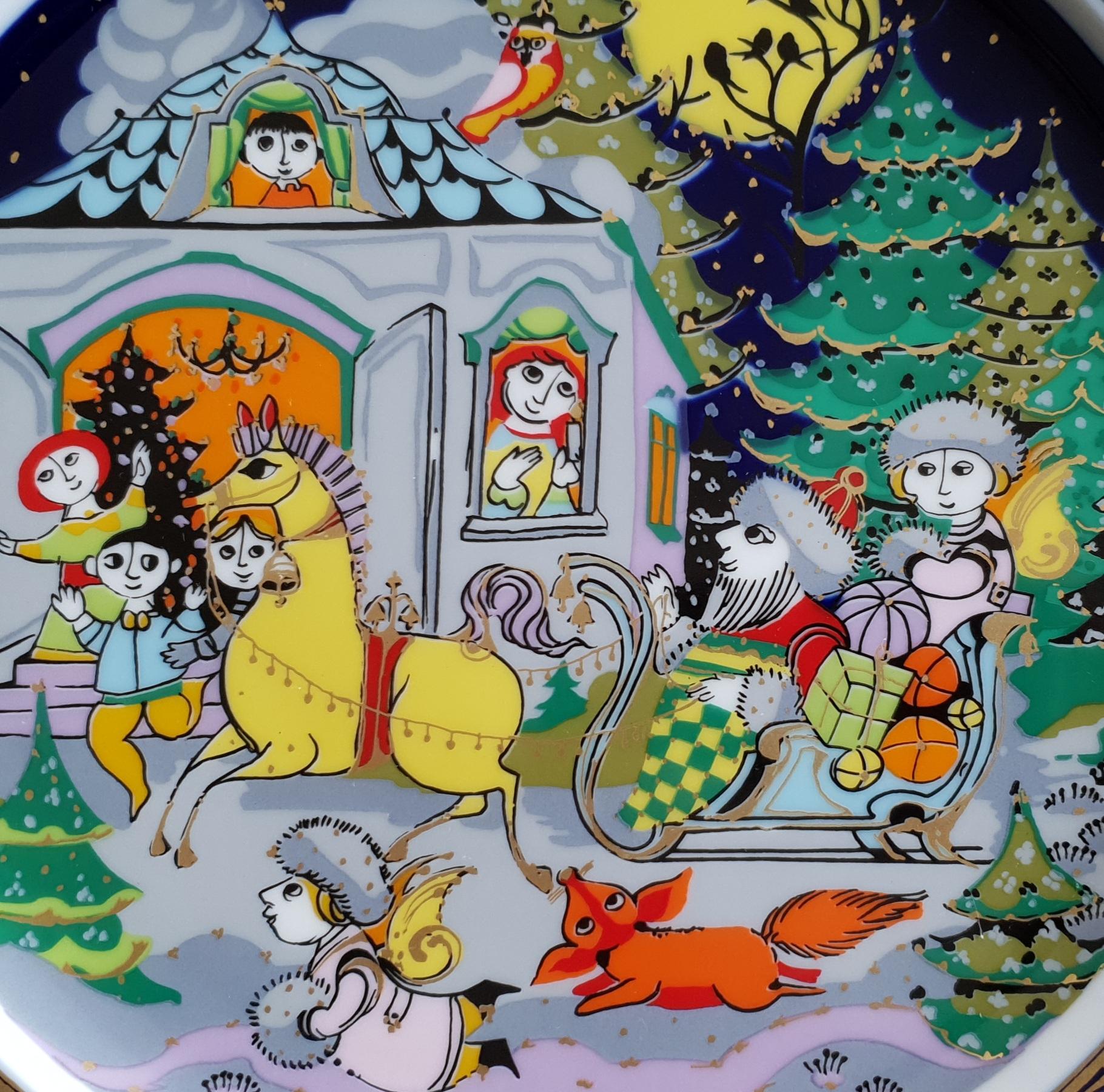 Assiette de Noël en porcelaine de Bjørn Wiinblad 1984, produite par Rosenthal
Motif : Jingle Bells
Conçu par : Bjørn Wiinblad 
Diamètre : 11