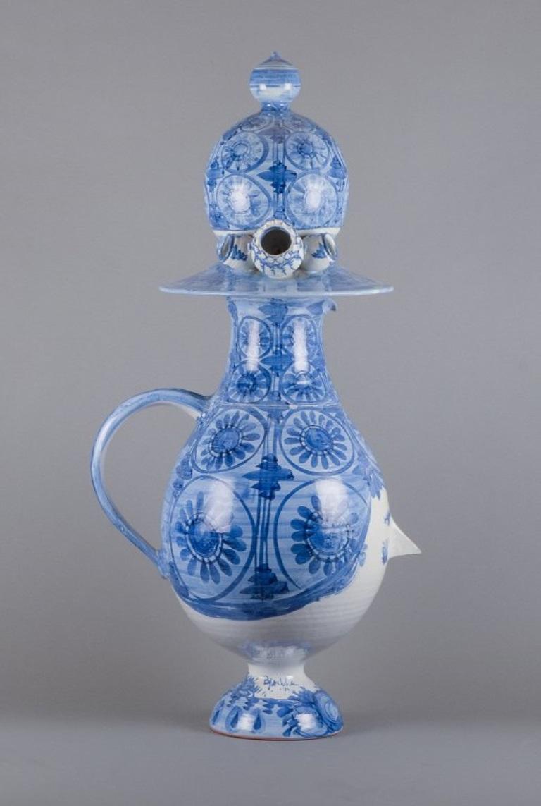 Glazed Bjørn Wiinblad. Colossal, two-part jug-shaped vase made of ceramic. 1971 For Sale