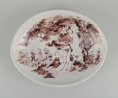 Bjørn Wiinblad, Early Unique Hand Painted Dish Decorated with Romantic Scenery