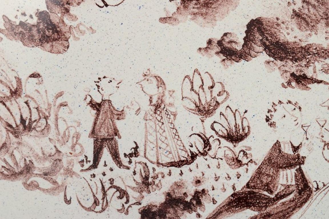 Bjørn Wiinblad, ancien plat unique peint à la main et décoré d'un paysage romantique Excellent état - En vente à København, Copenhagen