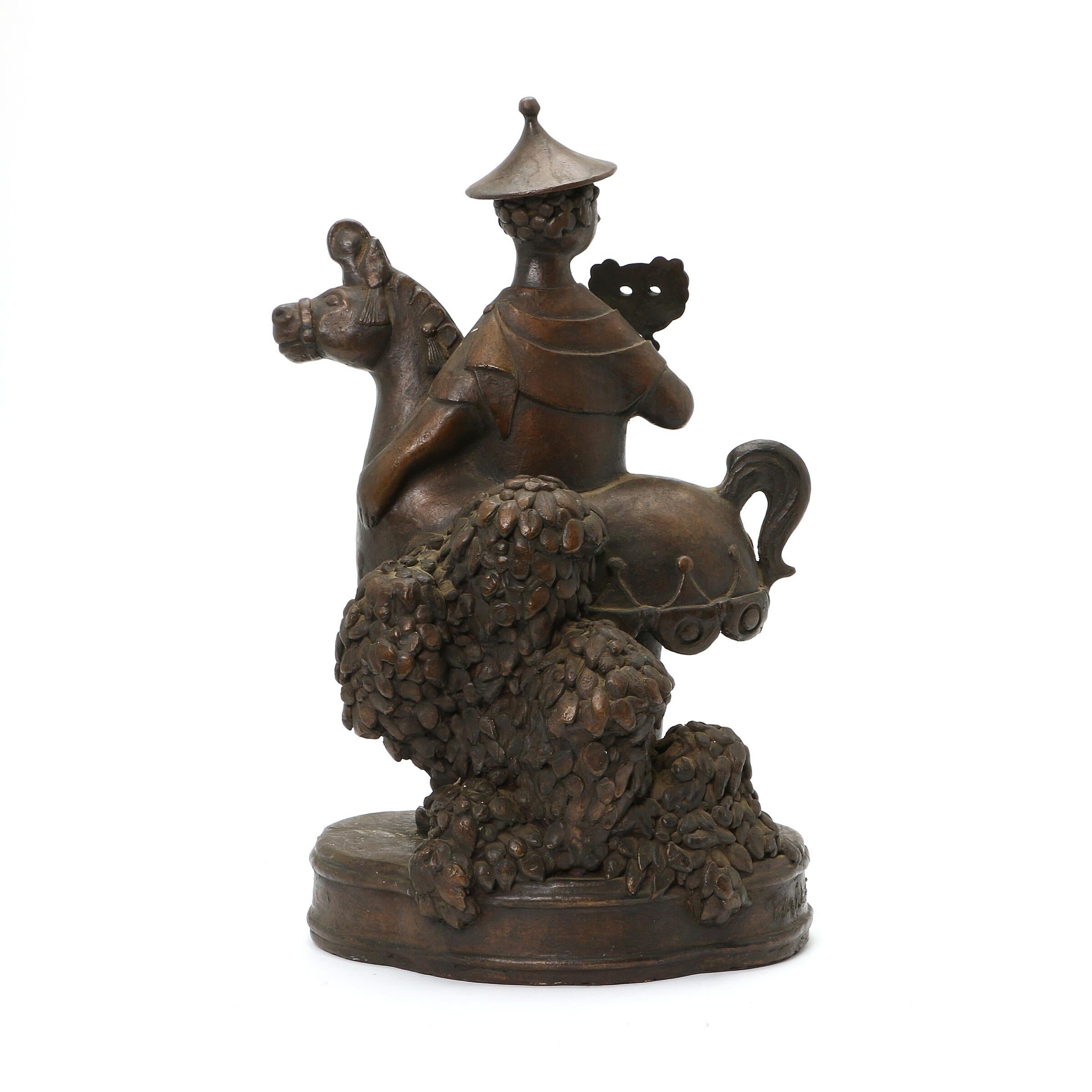 Bjørn Wiinblad: Horseman with mask. Signed Bjørn Wiinblad. Figure of bronze. Measures: H. 42 cm, L. 26 cm.