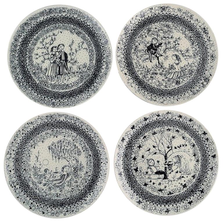 Bjørn Wiinblad for Nymølle, Four Round Seasons Dishes in Glazed Faience