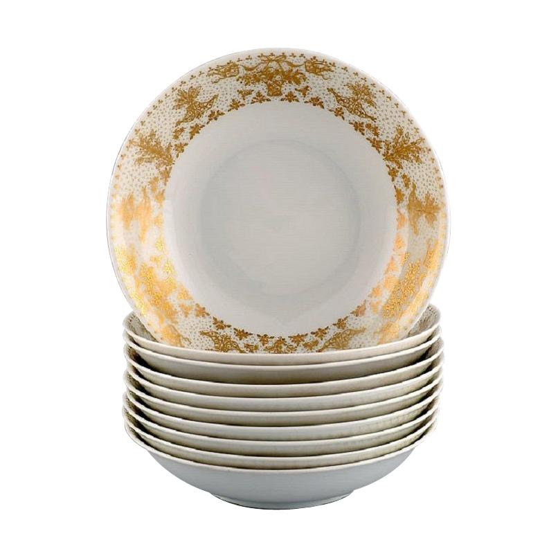Bjørn Wiinblad for Rosenthal, 10 Deep Plates in Porcelain with Gold Decoration