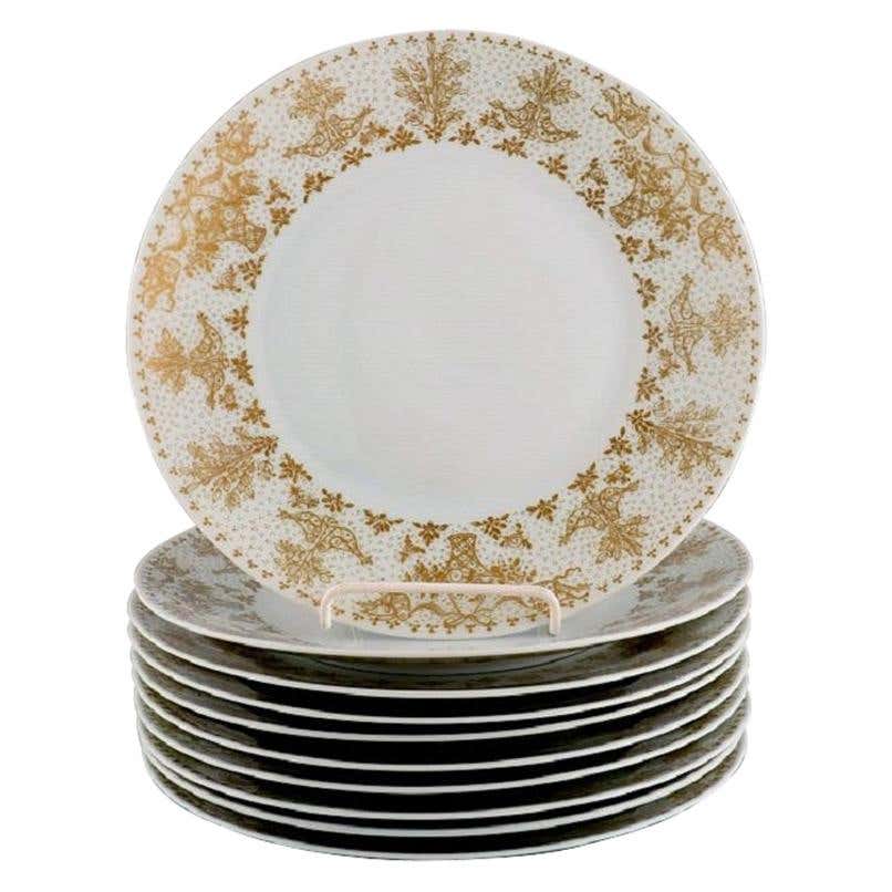 Bjørn Wiinblad for Rosenthal, 10 Deep Plates in Porcelain with Gold ...